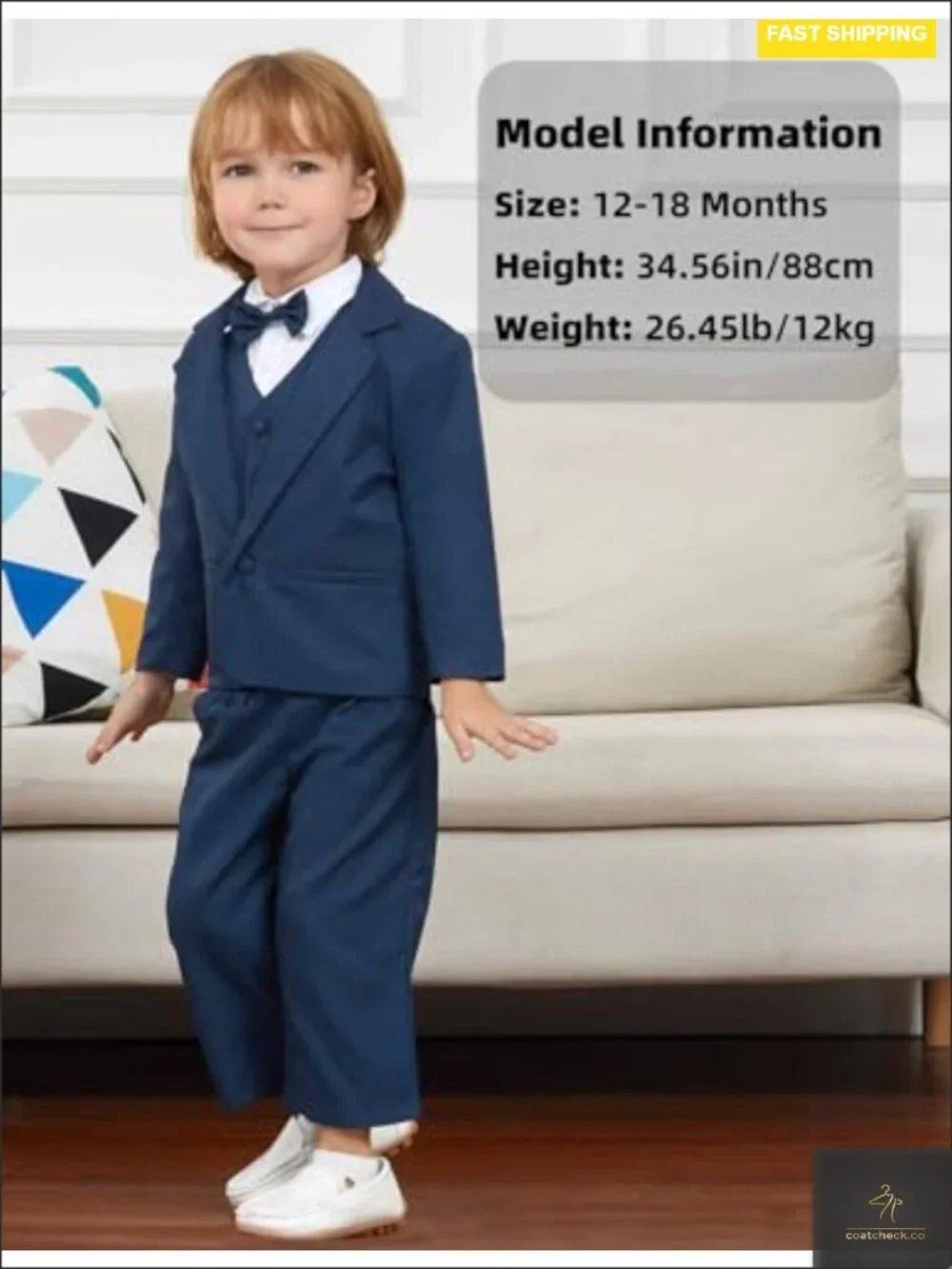 Baby Boys 5-Piece Tuxedo Set Jacket Shirt Vest Pants Bowtie Wedding Formal 6M-3T